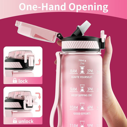 Trinkflasche 750ML BPA-Frei Auslaufsicher Strohhalm Zeitmarkierung