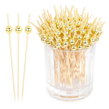 200 Cocktailspieße mit Goldperlen – Fingerfood Spieße für Party & Bar
