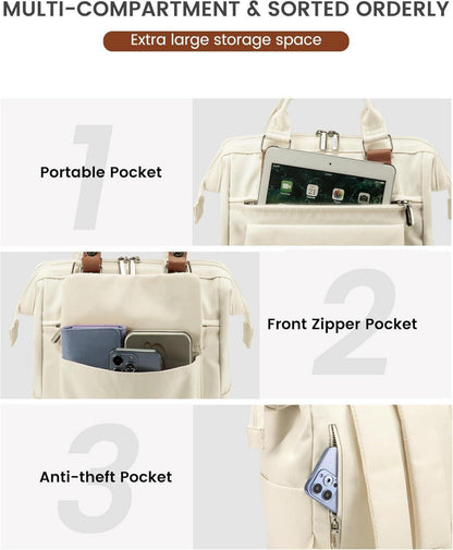 LOVEVOOK Kleiner Rucksack Damen Mini Cityrucksack 14 Zoll Laptopfach Beige