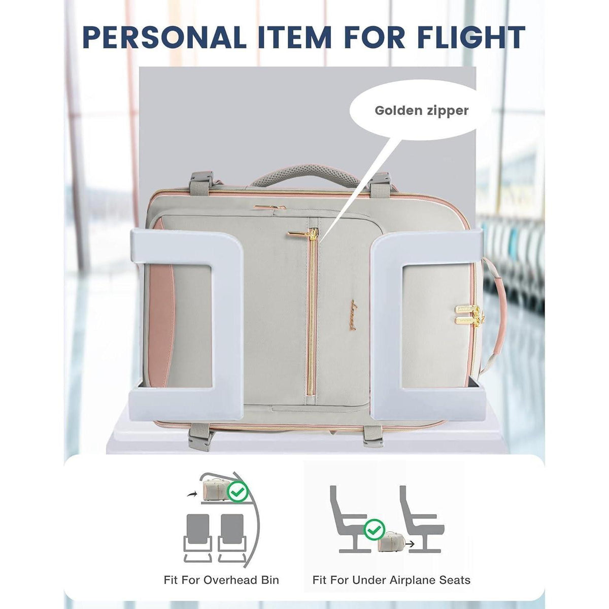 Handgepäck Rucksack 45L Flugzeug Kofferrucksack Damen Laptop 17 Zoll Grau+rosa