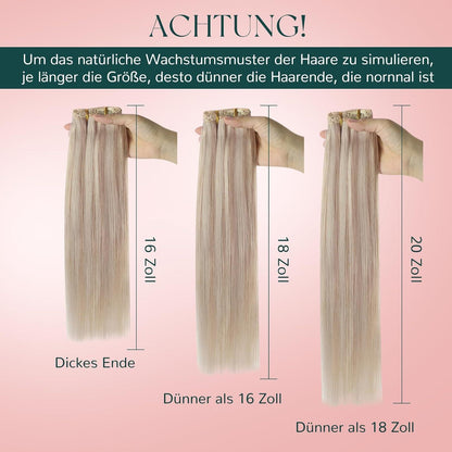 Blond Echthaar Clip-in Extensions – Aschblond Highlights