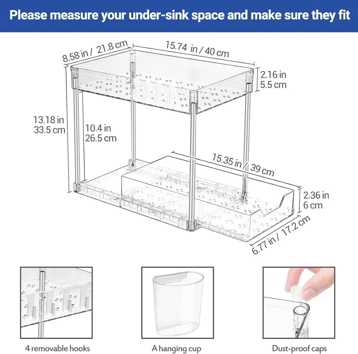 Waschbeckenregal 2 Etagen Küchenarbeitsplatte Organizer Aufbewahrung Haken Shelf