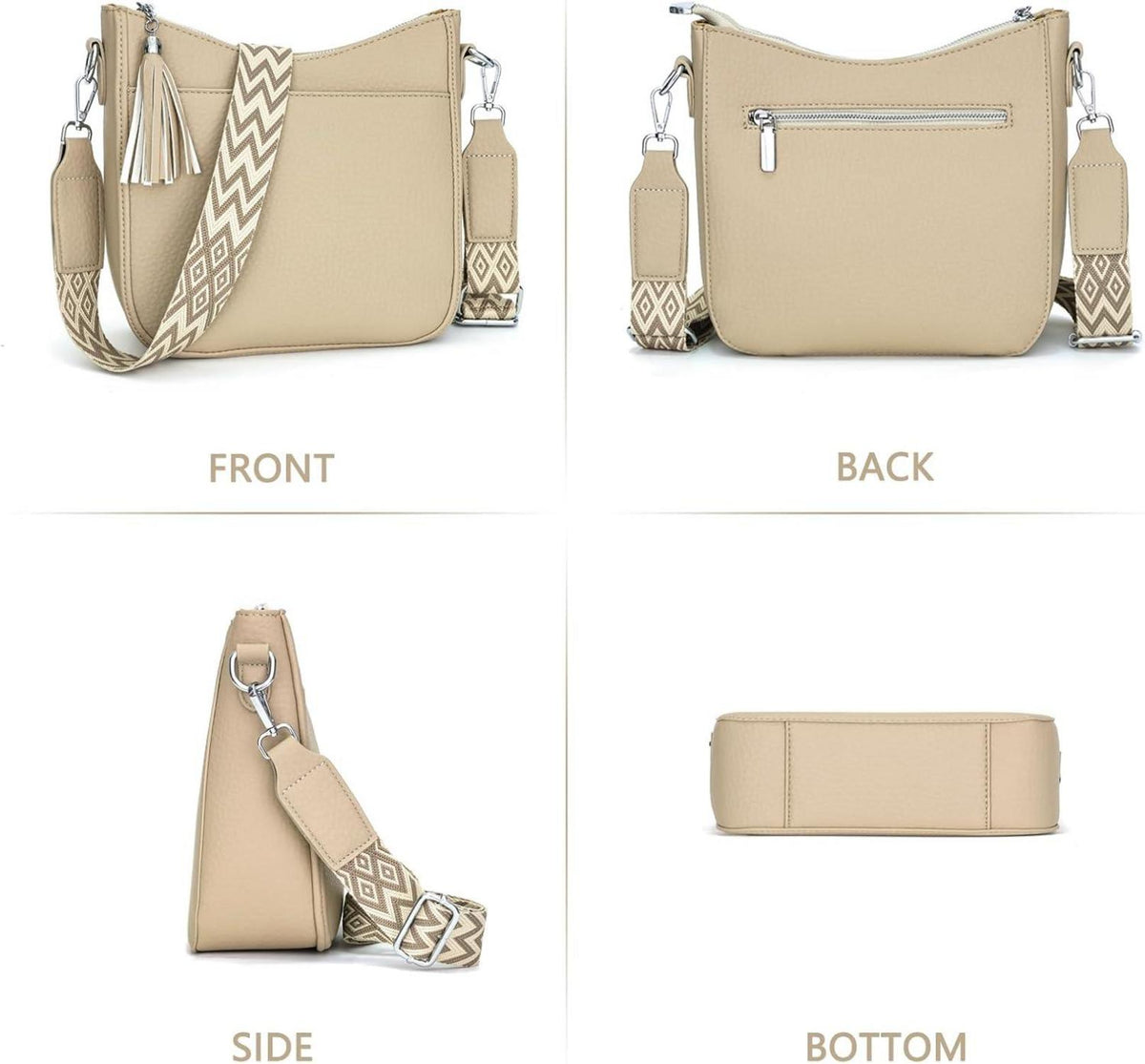 SOGYECS Umhängetasche Damen Leder PU Crossbody Bag Breiter Gurt Khaki