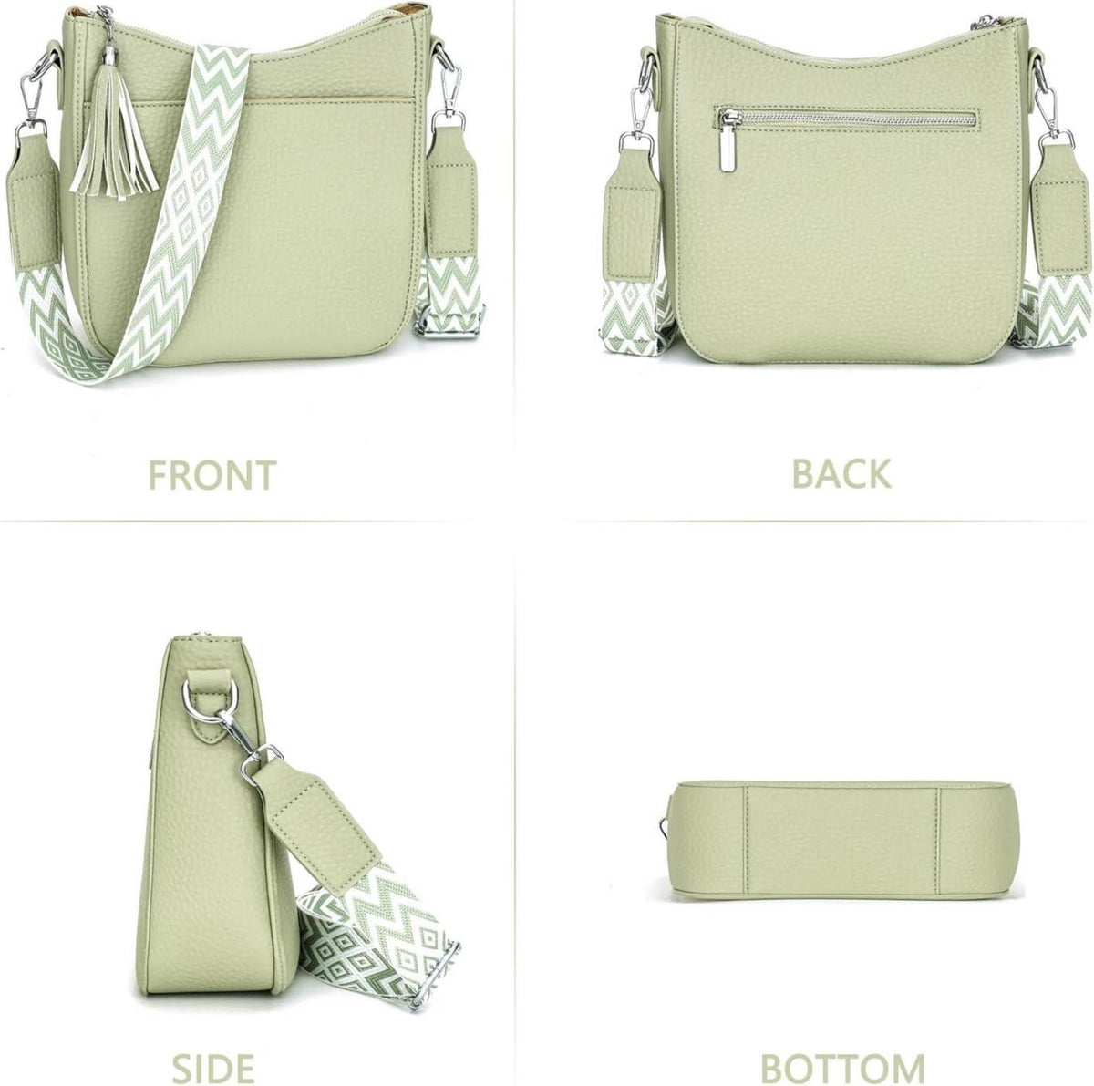 Damen Crossbody Bag Umhängetasche Leder PU Messenger Hellgrün