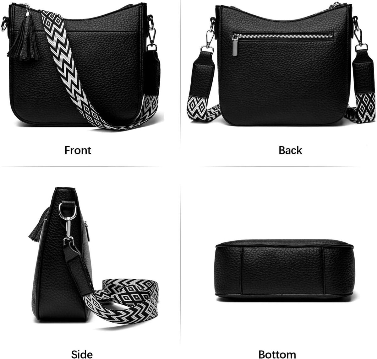 Schwarze Umhängetasche Damen Crossbody Bag Vegan Leder