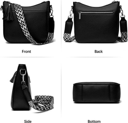 Schwarze Umhängetasche Damen Crossbody Bag Vegan Leder