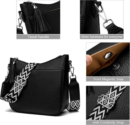 Schwarze Umhängetasche Damen Crossbody Bag Vegan Leder