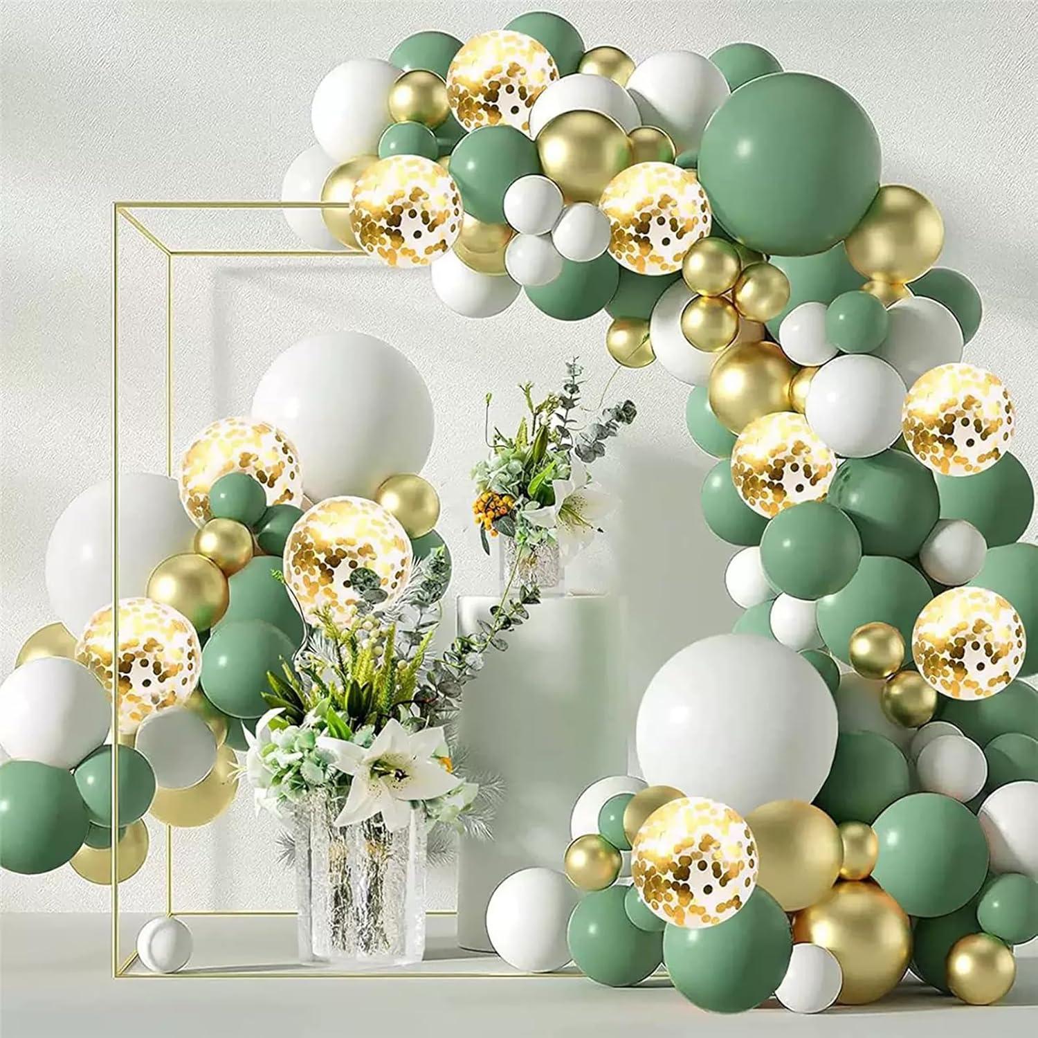 50 Stück Luftballons Geburtstag Hochzeit Party Deko 12 Zoll Grün Weiß Gold Konfetti