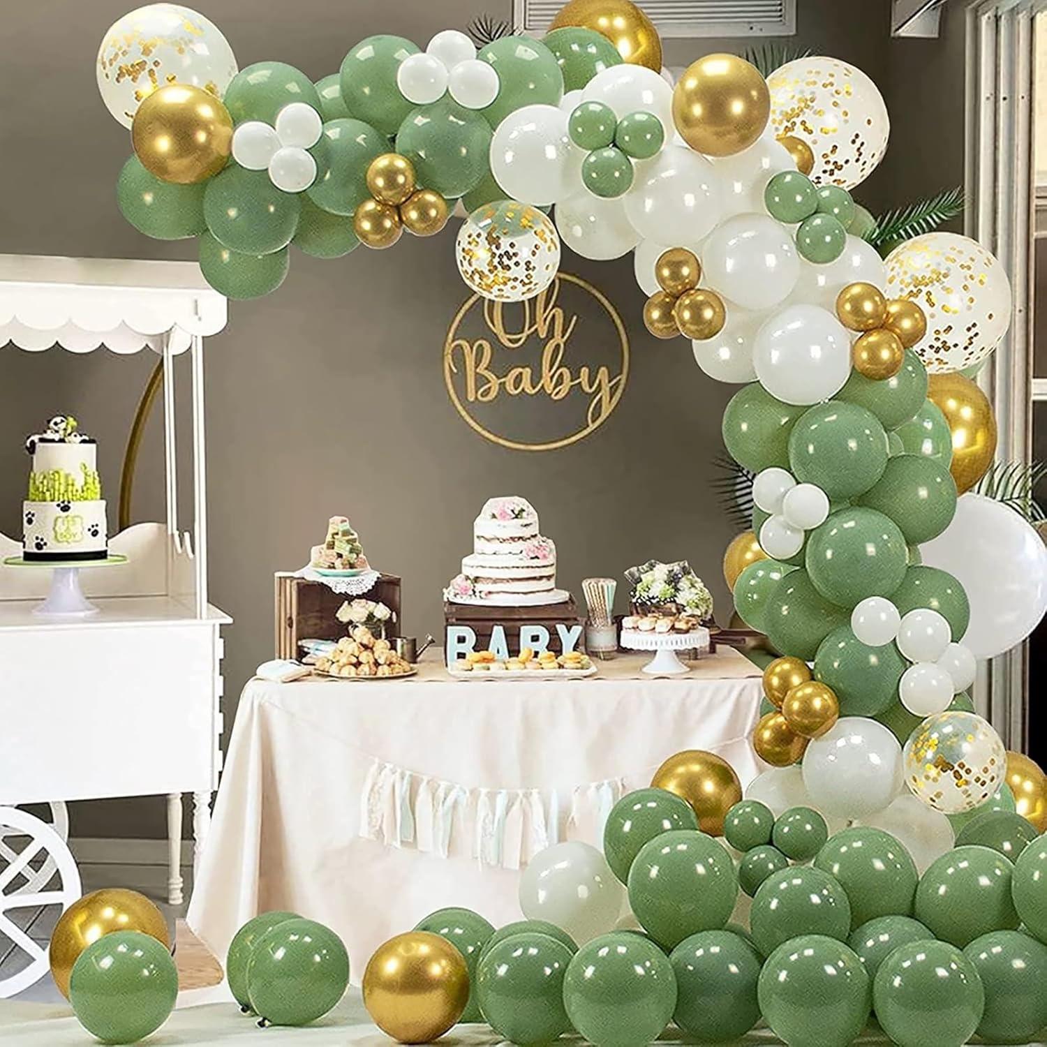 50 Stück Luftballons Geburtstag Party Dekoration 12 Zoll - Grün Weiß Gold