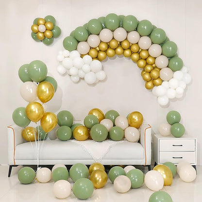 50 Stück Luftballons Geburtstag Party Dekoration 12 Zoll - Grün Weiß Gold