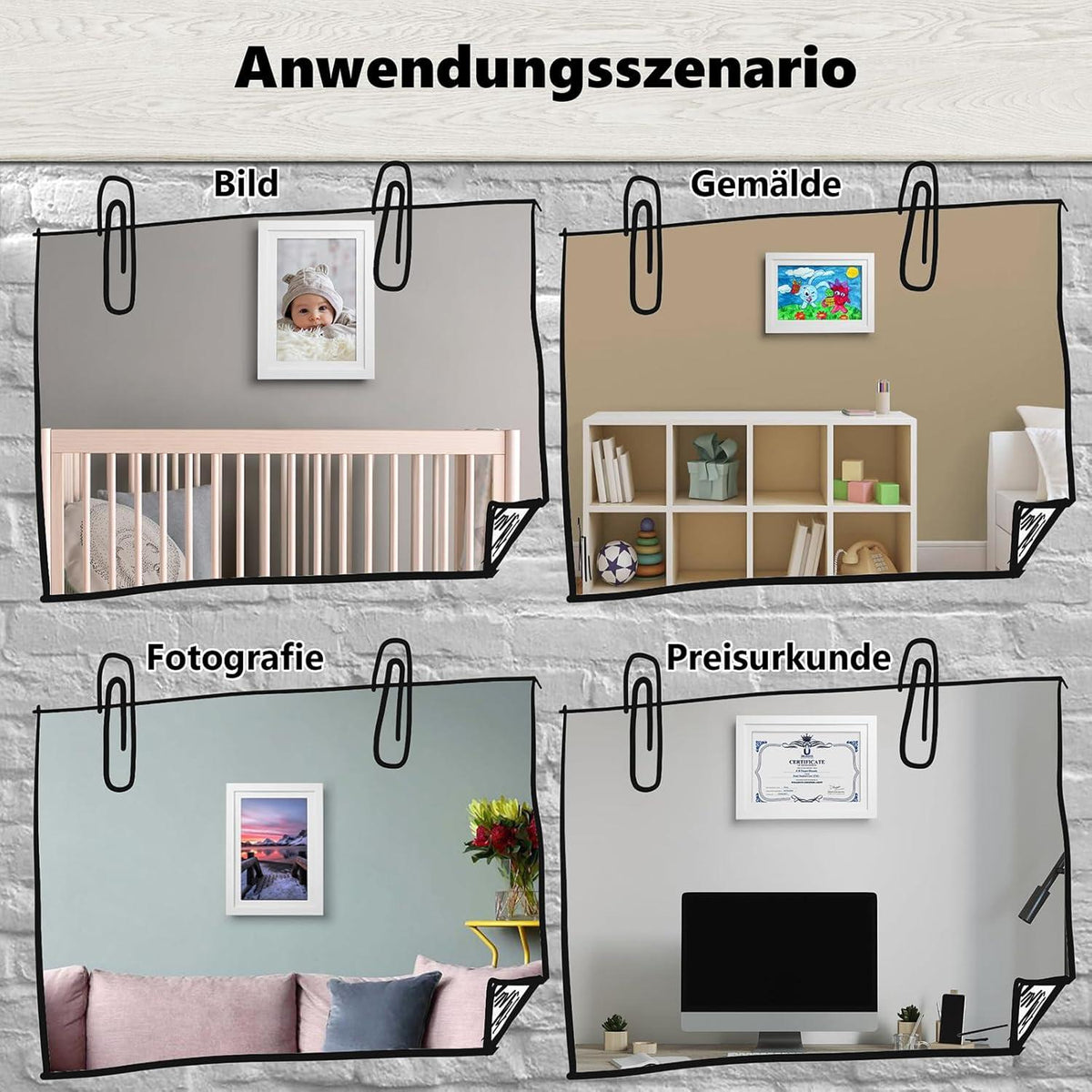 2x Kinderzeichnungen A4 Bilderrahmen Weiß MDF Fotocollage Rahmen