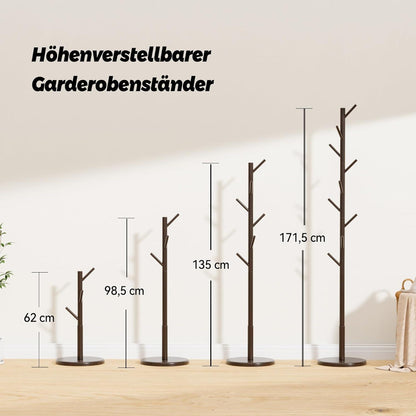 Garderobenständer Holz für Kleidung Hüte Taschen 9 Haken 4 Höhen