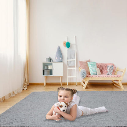 Weicher Zottelteppich Flauschig Anti-Rutsch 60x90cm Hellgrau