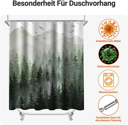 Duschvorhang Wald Antischimmel 240x180cm Wasserabweisend Polyester Badevorhang