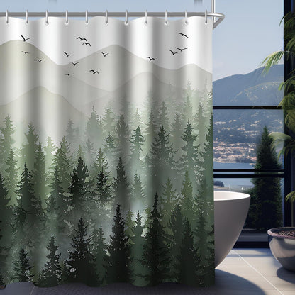 Duschvorhang Wald Antischimmel 240x180cm Textil 16 Ösen Badezimmer