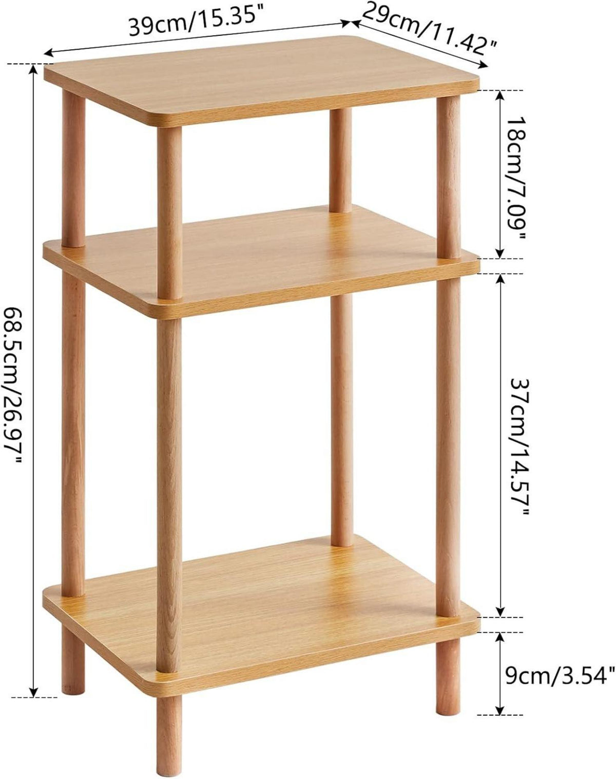 Holz Beistelltisch mit 3 Ebenen 39x29x68.5cm Couchtisch Sofatisch