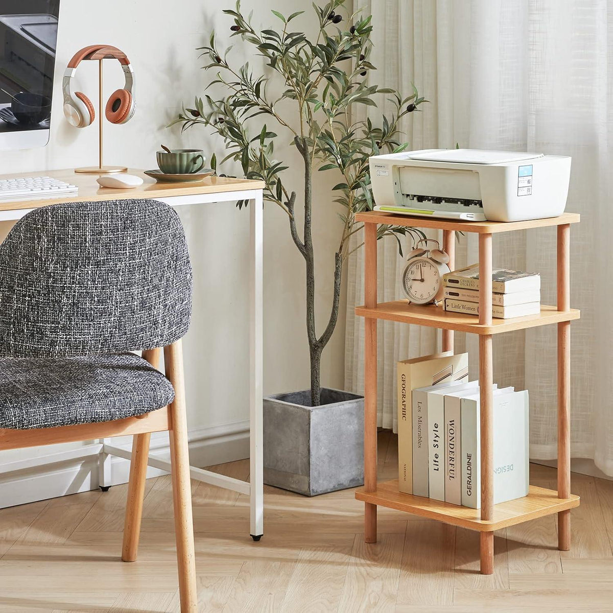 IBUYKE Holz Beistelltisch Modernes Design 3 Ebenen Natürlich 39x29x68.5cm
