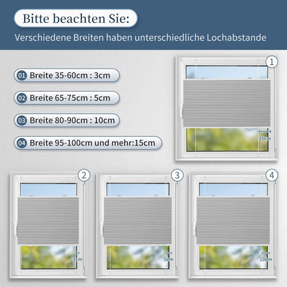 Verdunklungsplissee Wabenplissee ohne Bohren Weiß-Hellgrau 70x130cm