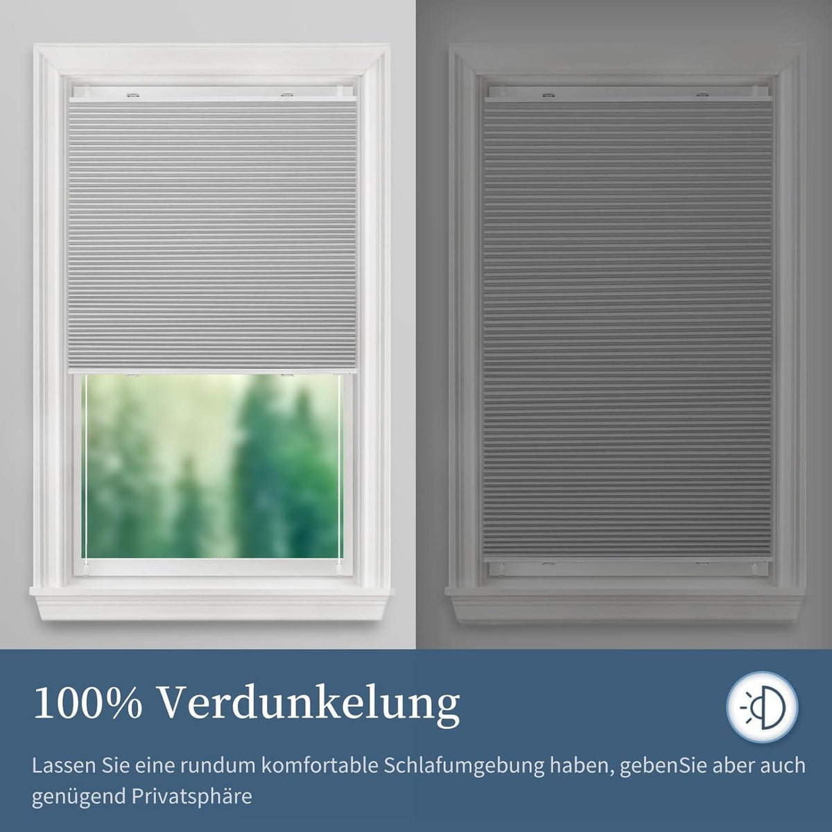 Verdunklungsplissee Wabenplissee ohne Bohren Weiß-Hellgrau 70x130cm