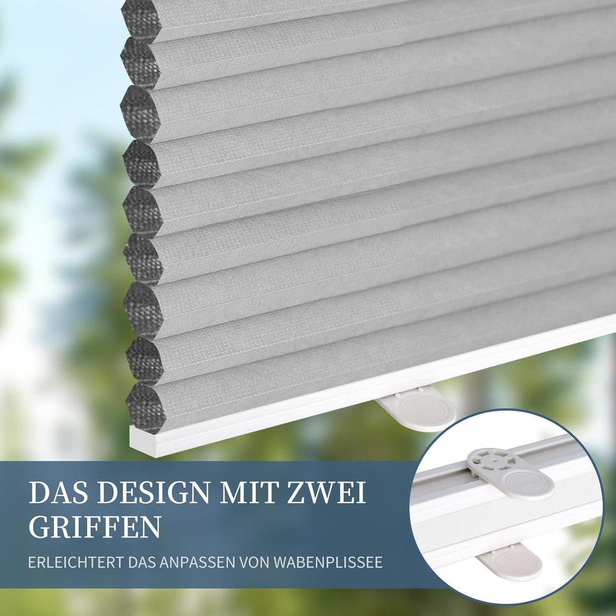 Verdunklungsplissee Wabenplissee ohne Bohren Weiß-Hellgrau 70x130cm