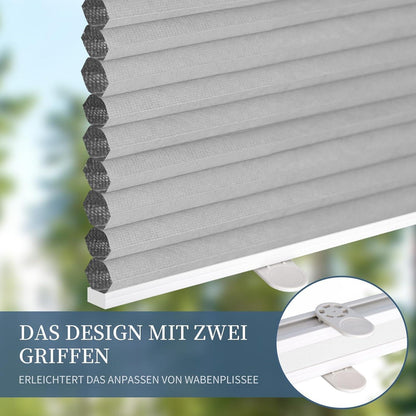 Verdunklungsplissee Wabenplissee ohne Bohren Weiß-Hellgrau 70x130cm