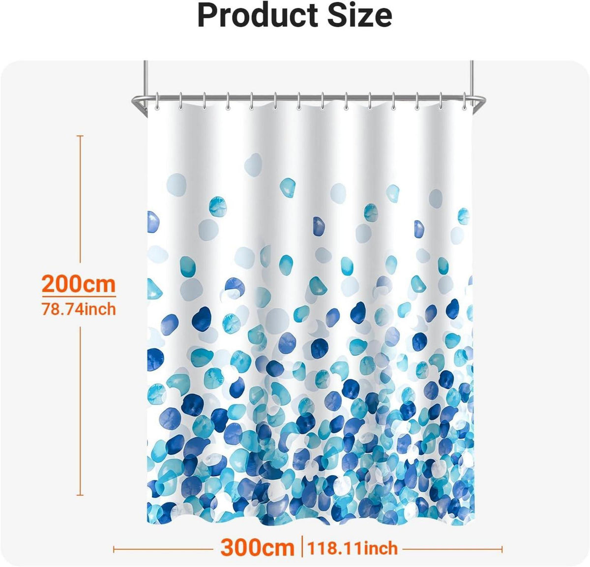 Lerores Duschvorhang Blaue Blüten 300x200cm Wasserdicht Polyester