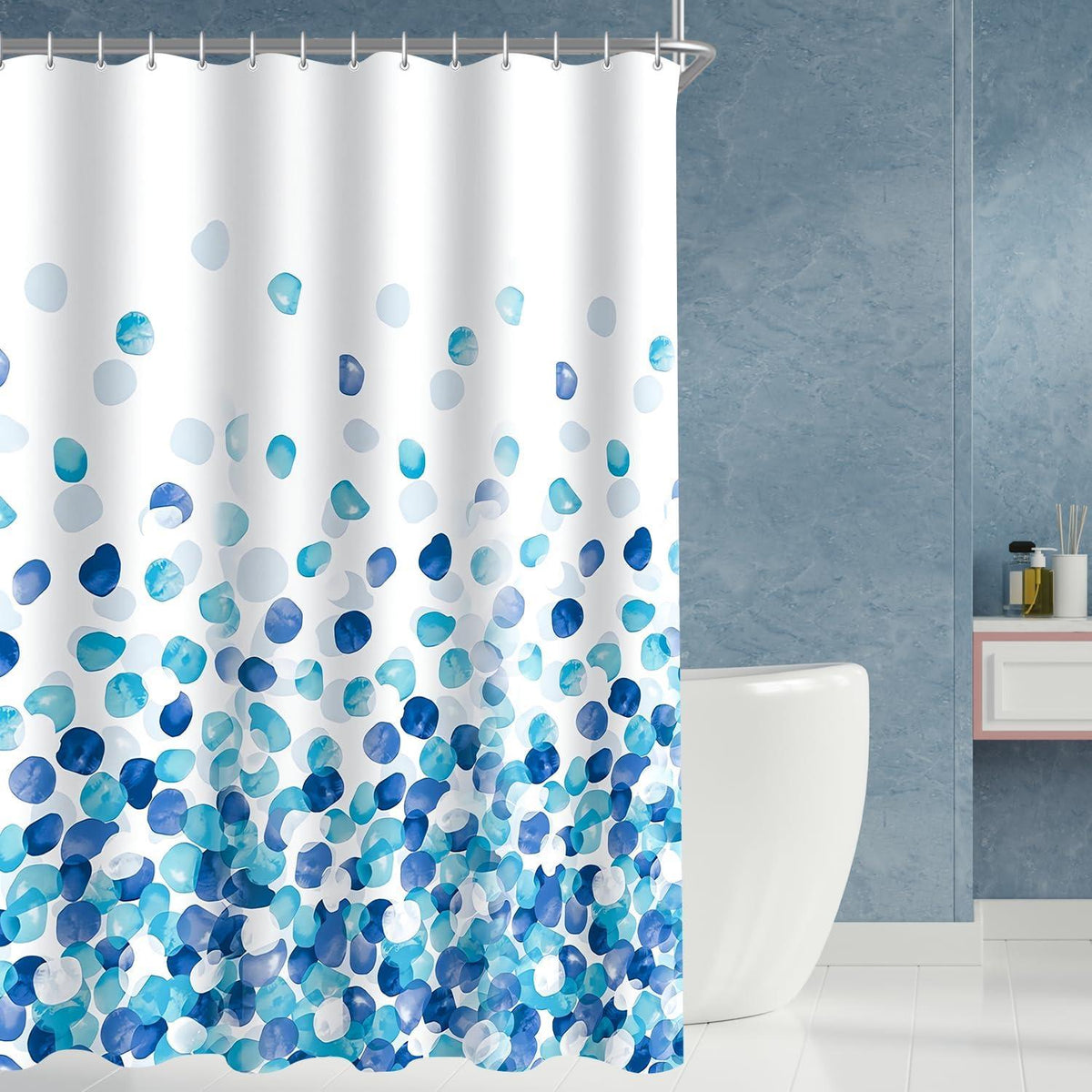 Duschvorhang Blaue Blüten 300x200cm, Antischimmel, Wasserabweisend, Waschbar, Polyester
