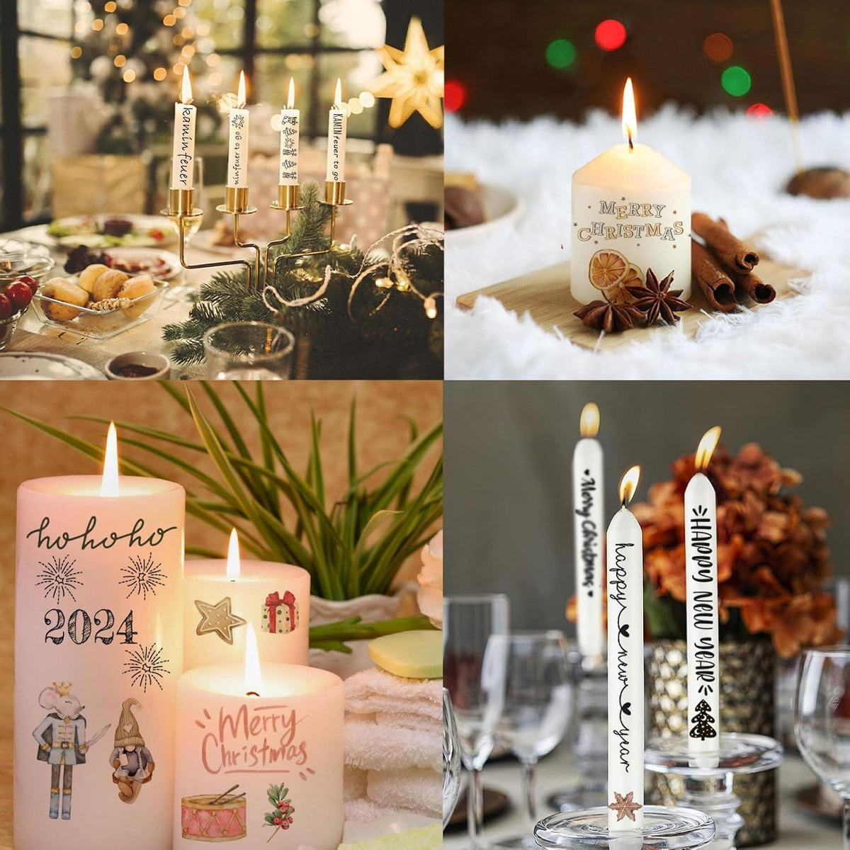 6er Set Kerzentattoos Weihnachten Happy New Year Wasserschiebefolie