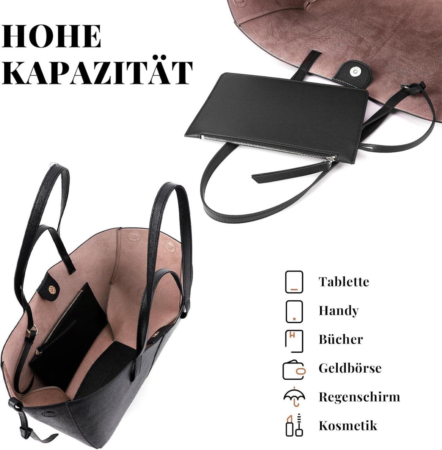 TIAASTAP Damen Kunstleder Tote Bag Schultertasche Groß Schwarz