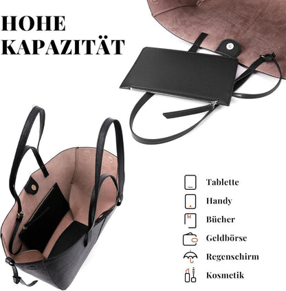 TIAASTAP Damen Kunstleder Tote Bag Schultertasche Groß Schwarz