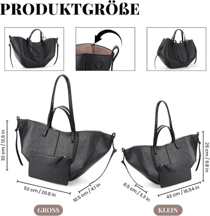 TIAASTAP Tote Bag Kunstleder Damen Groß Schultertasche Schwarz