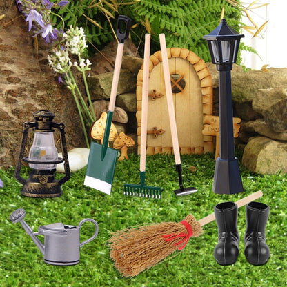 Miniatur Garten Deko Set 8tlg Zubehör Puppenhaus 1 12 Gießkanne Spaten Harke
