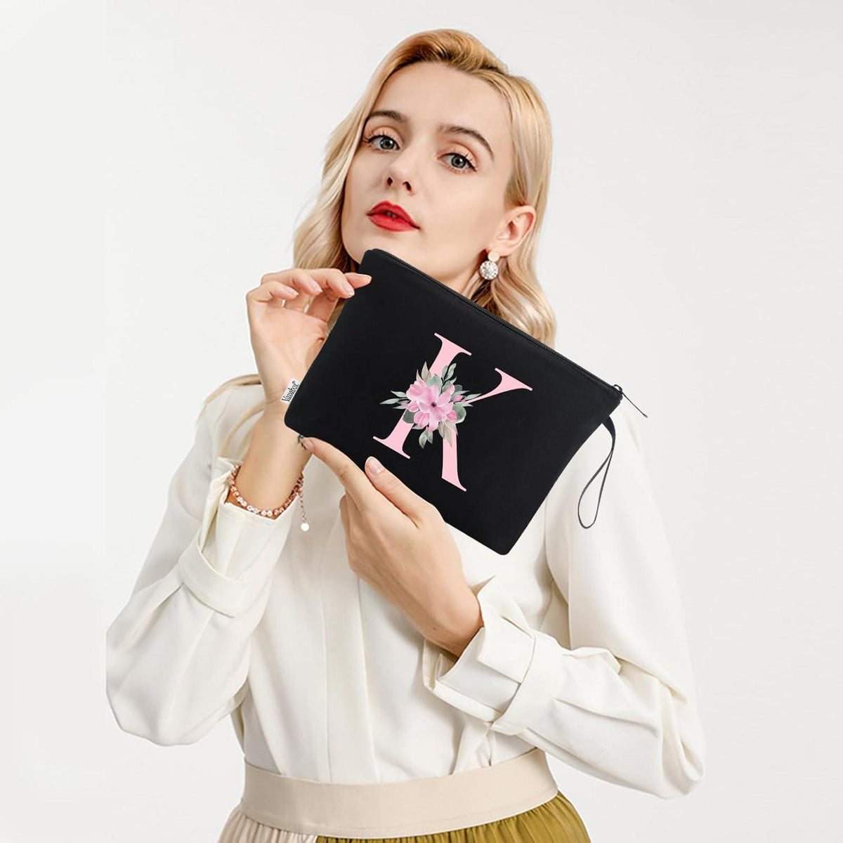 Personalisierte Kosmetiktasche mit Initialen, Schwarz