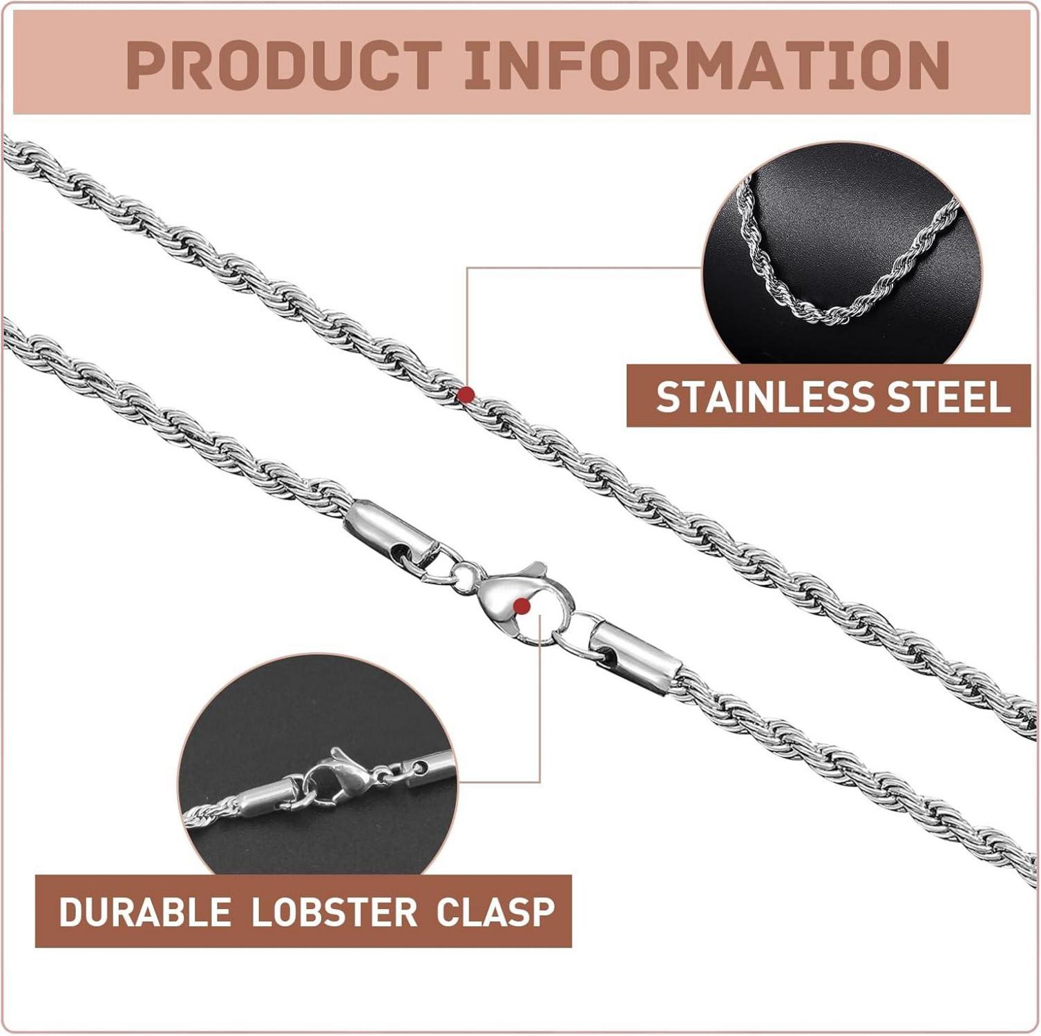 LOCCY Verdrehte Halskette Edelstahl Silberkette 6mm Breit 66cm für Mann Frauen