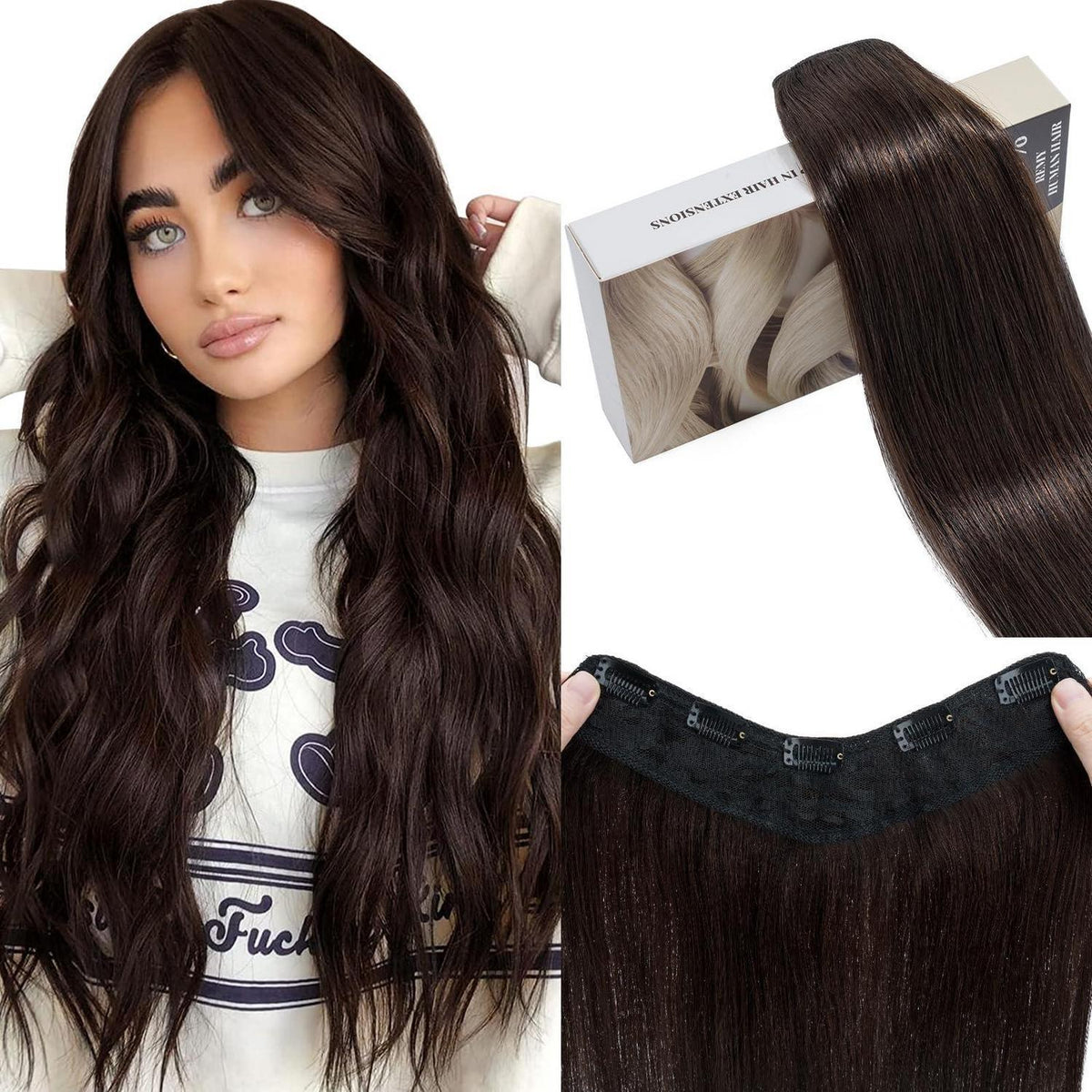 Clip-in Echthaarverlängerung Dunkelbraun 50cm