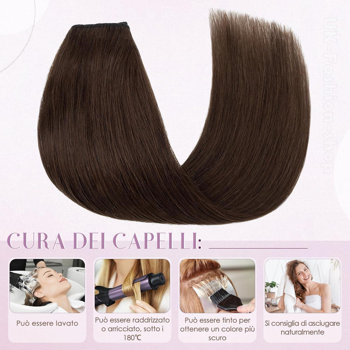 Clip-in Echthaarverlängerung #4 Mittelbraun 50cm Remy Haar