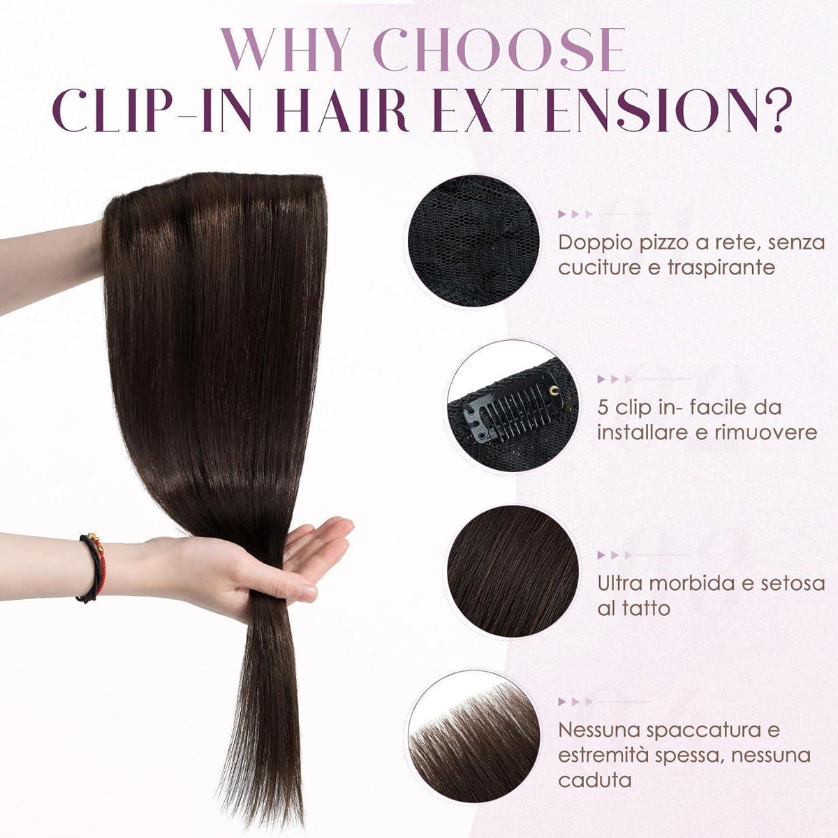 Clip-in Haarverlängerung Dunkelbraun, 40cm Remy Echthaar