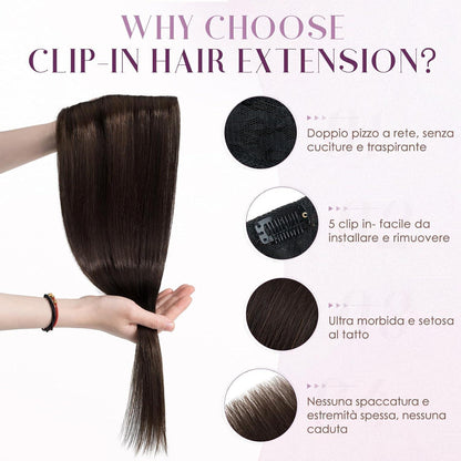 Clip-in Haarverlängerung Dunkelbraun, 40cm Remy Echthaar