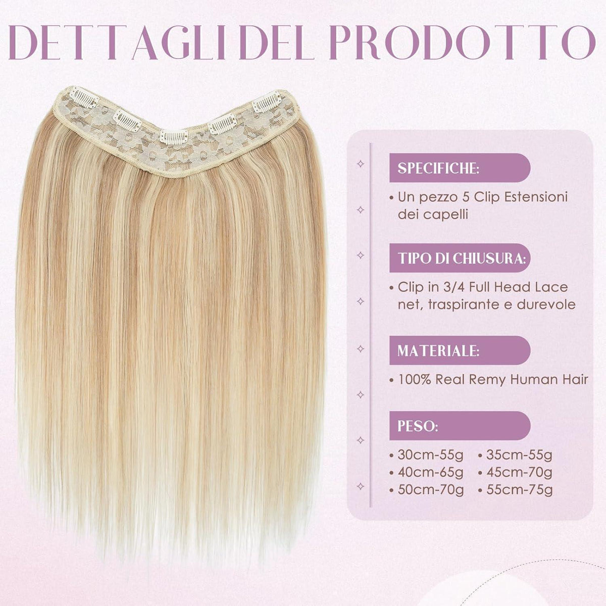 Clip-in Haarverlängerung Blond 35cm – Remy Echthaar #18/613