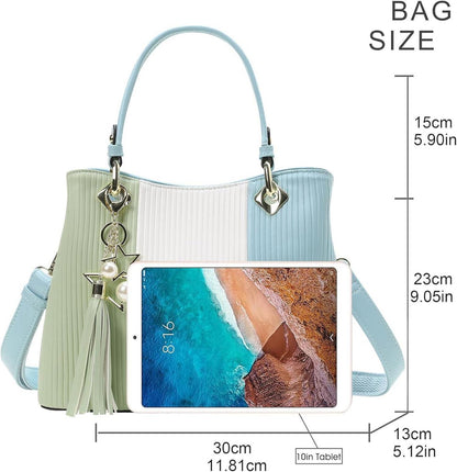 Damen Handtasche gestreift Umhängetasche schöne Farbkombination Innentaschen
