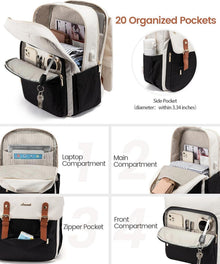 Laptoprucksack 17.3 Zoll Wasserdicht Beige Schwarz für Damen