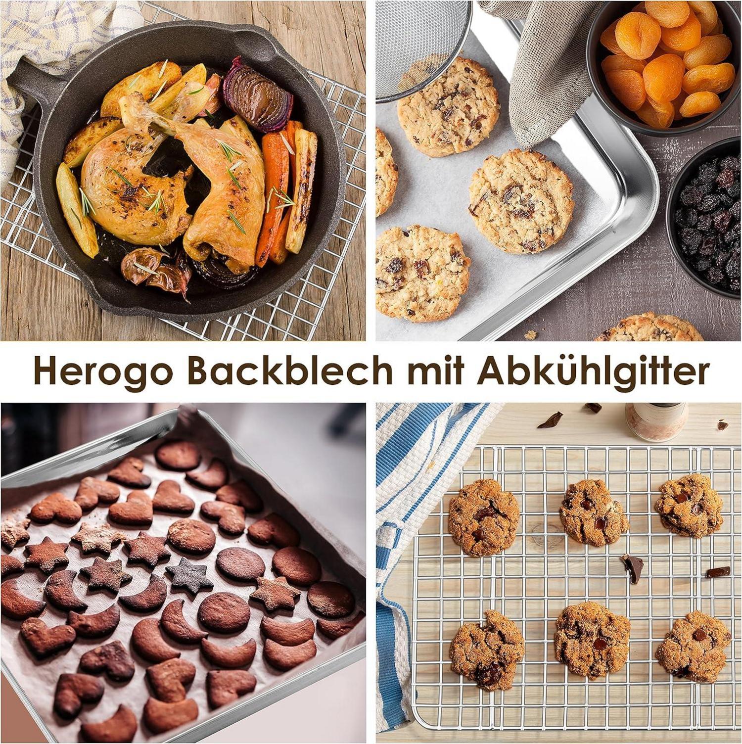Backblech mit Abkühlgitter Edelstahl Ofenblech Set 31,4x24,6cm