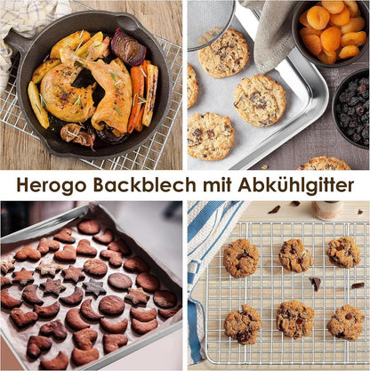Backblech mit Abkühlgitter Edelstahl Ofenblech Set 31,4x24,6cm