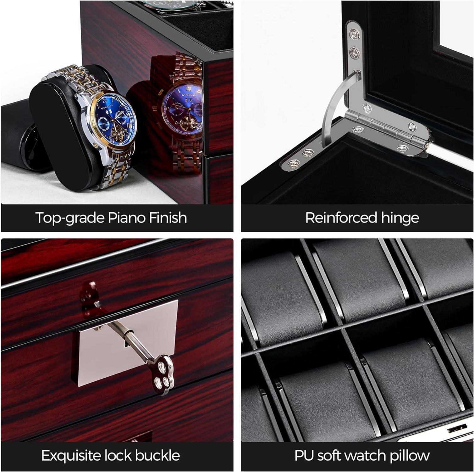 Uhrenbox für Männer mit 20 Slots Glasdeckel Abschließbarer Organizer