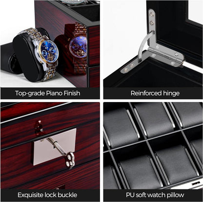 Uhrenbox für Männer mit 20 Slots Glasdeckel Abschließbarer Organizer