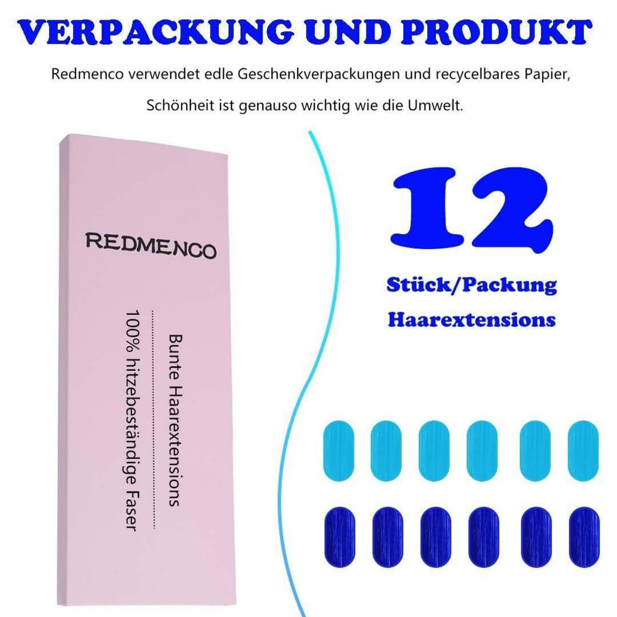 Clip-in Haarverlängerungen Blau & Türkis, 55cm, 12er Set