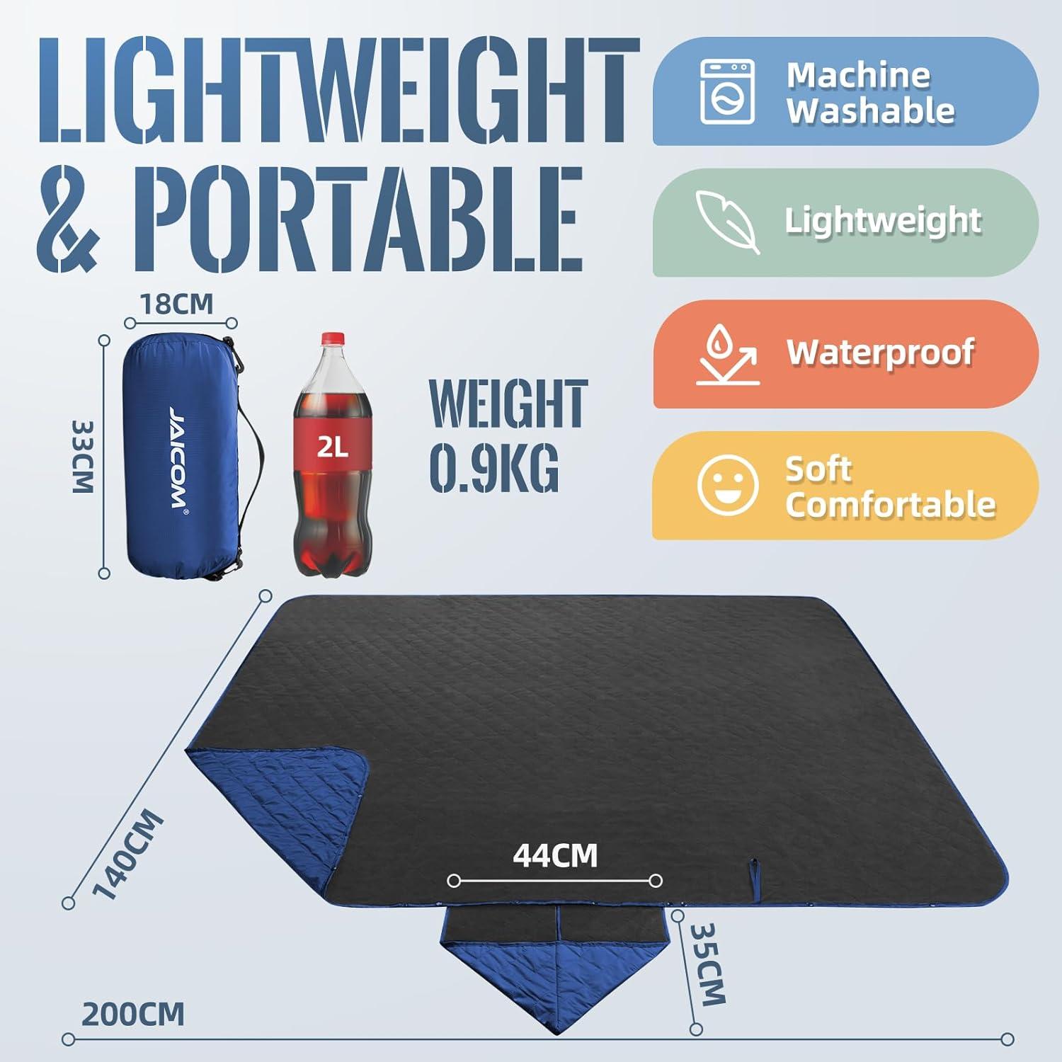 JAICOM Wasserdichte Outdoor Picknickdecke 140x200cm Blau