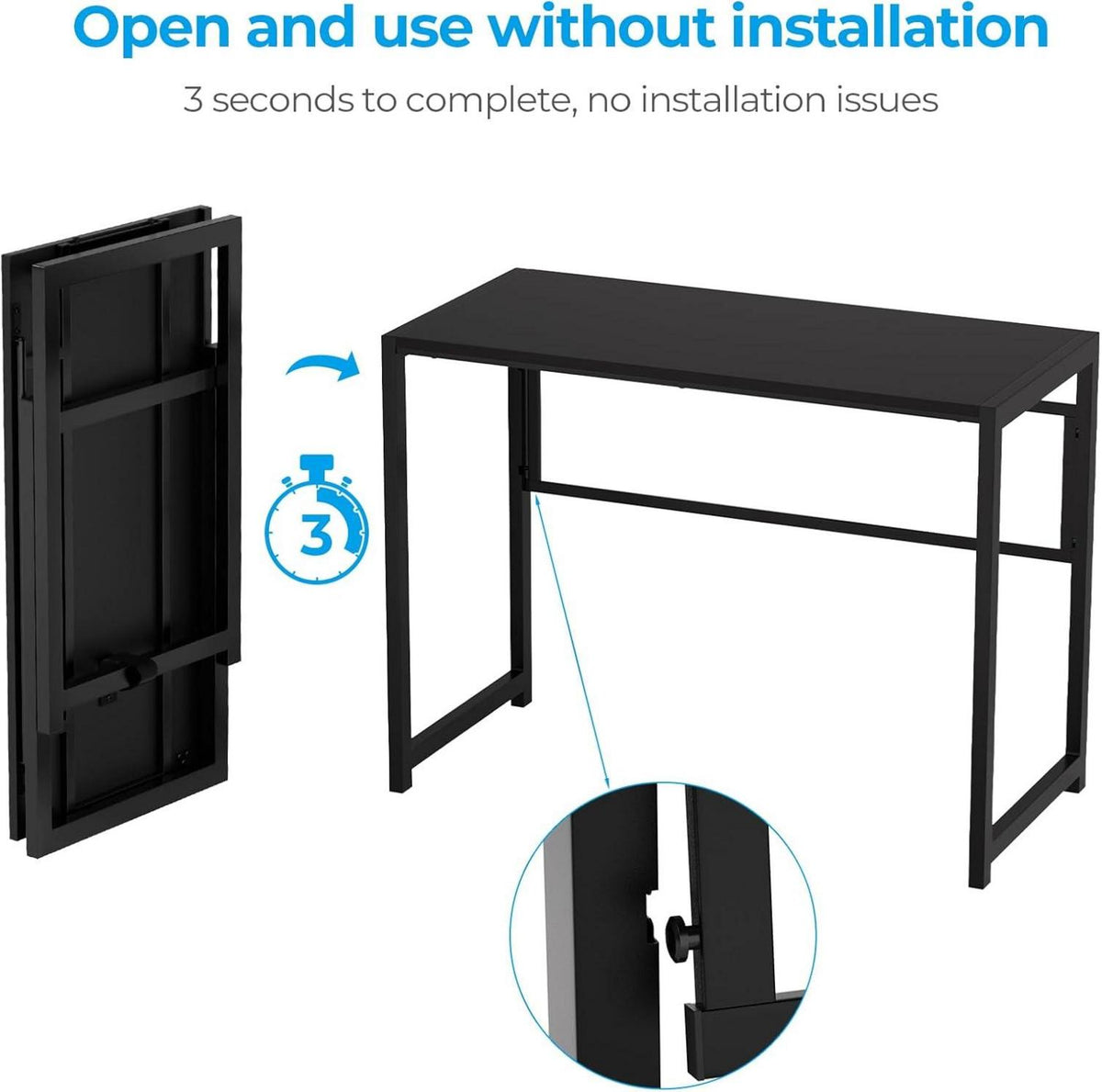 Klappbarer Schreibtisch 100 x 48 cm Schwarz Spanplatte Metall Langlebig