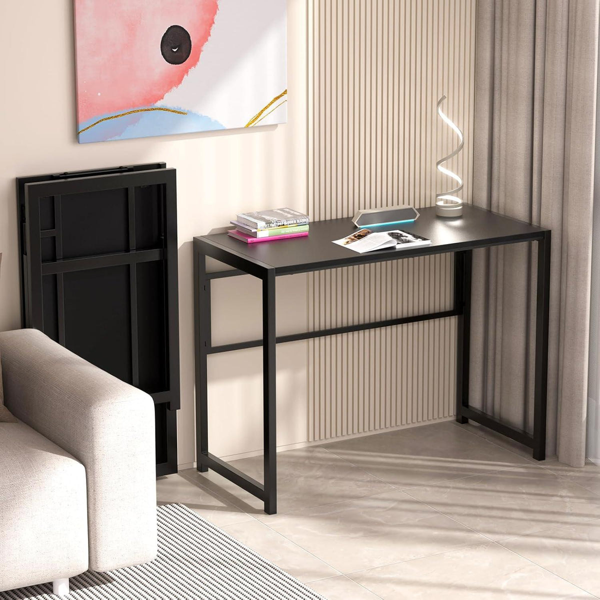 Klappbarer Schreibtisch 100x48 cm Schwarz, Keine Montage, Stabil, Platzsparend