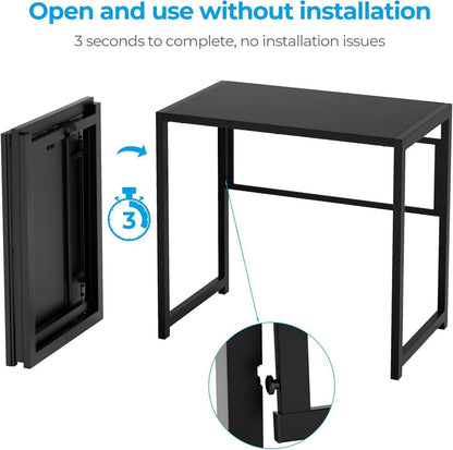 Klappbarer Schreibtisch 80 x 48 cm Schwarz Stabiler Metallrahmen ohne Montage